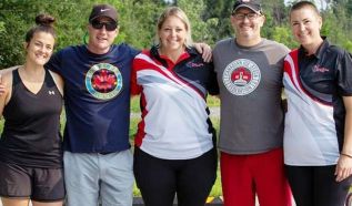 The Board of Directors of the Canadian Ice Stock Federation at the Centennial Park pad last month – L to R. Becca Smith, Karl Hammer, Jennifer Mayrl, Paul Blais, and Stefanie Mayrl.